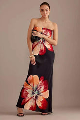 Janice Floral Printed Strapless Maxi Dress-Sunfere